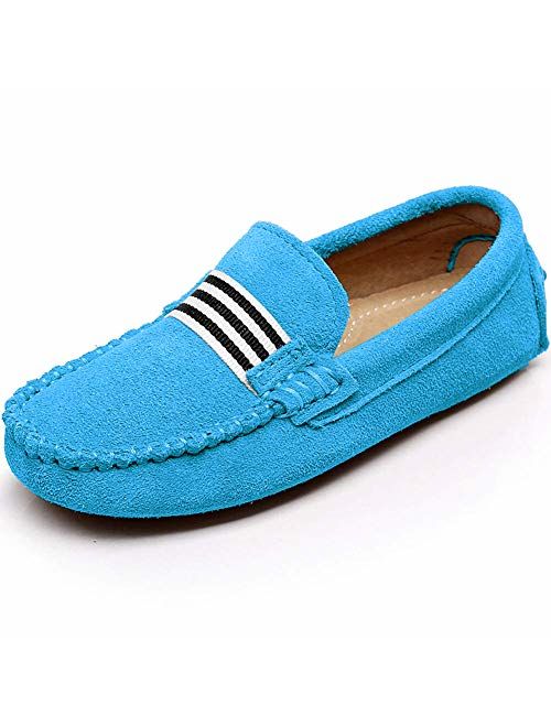 Shenn Boys Girls Cute Strap Slip-On Comfortable Dress Suede Leather Loafer Flats