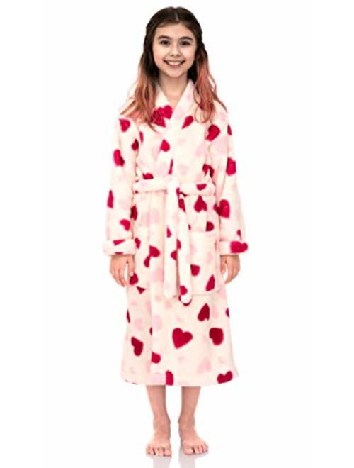 TowelSelections Girls Robe, Kids Plush Kimono Fleece Bathrobe