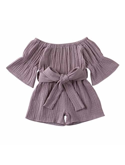 Merqwadd Toddler Baby Girl Romper Jumpsuit Flare Sleeve Shorts Overall with Belt Summer Clothes Outfits