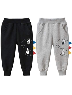 REWANGOING 2 Pack of Little Boys Girls Cartoon Print Drawstring Elastic Sweatpants Sport Jogger