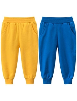 REWANGOING 2 Pack of Little Boys Girls Cartoon Print Drawstring Elastic Sweatpants Sport Jogger