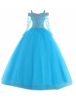 Y&C Girls Halter Chest Full Crystal Ball Gown Floor Length Pageant Dresses