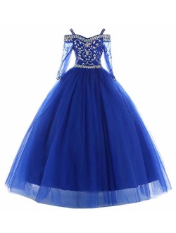 Y&C Girls Halter Chest Full Crystal Ball Gown Floor Length Pageant Dresses