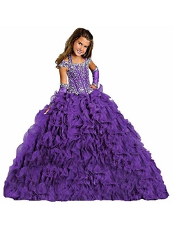 Y&C Girls Halter Chest Full Crystal Ball Gown Floor Length Pageant Dresses