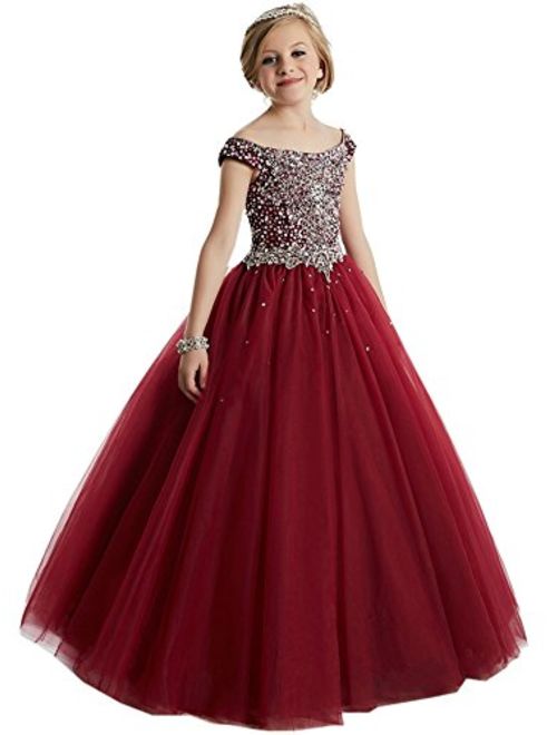 Y&C Girls Halter Chest Full Crystal Ball Gown Floor Length Pageant Dresses