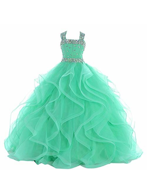 Y&C Girls Halter Chest Full Crystal Ball Gown Floor Length Pageant Dresses