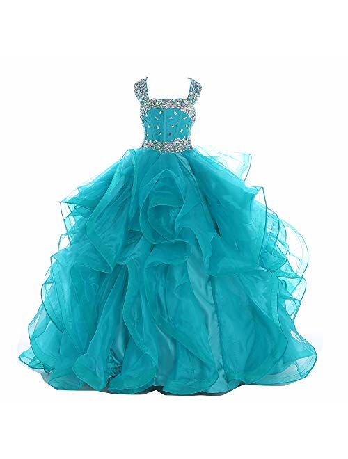 Y&C Girls Halter Chest Full Crystal Ball Gown Floor Length Pageant Dresses