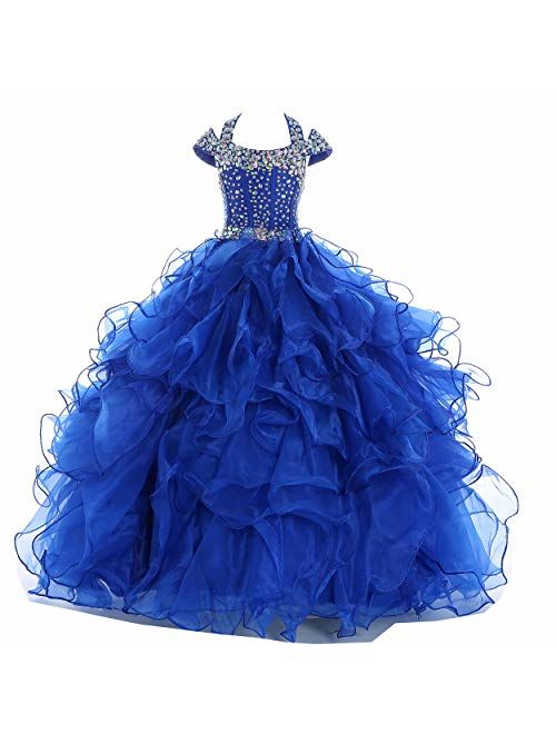 Y&C Girls Halter Chest Full Crystal Ball Gown Floor Length Pageant Dresses