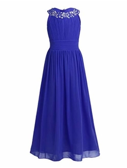 iiniim Kids Girls Sequined Halter-Neck Chiffon Long Bridesmaid Dress Wedding Party Prom Gown Flower Girl Dress