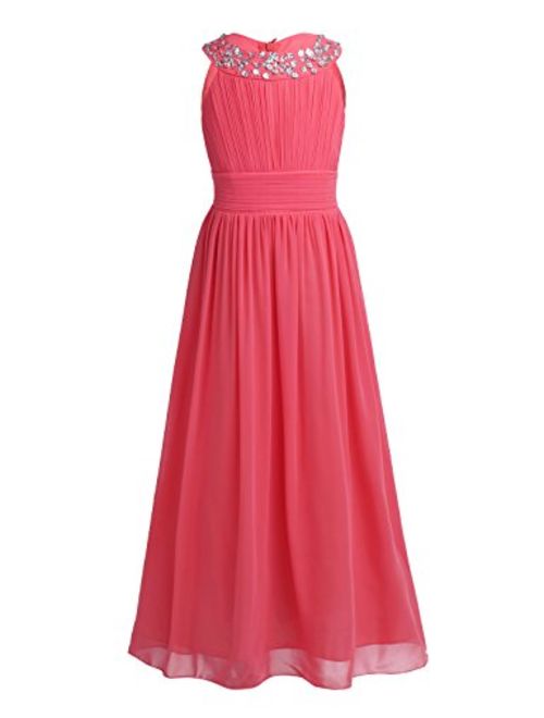 iiniim Kids Girls Sequined Halter-Neck Chiffon Long Bridesmaid Dress Wedding Party Prom Gown Flower Girl Dress