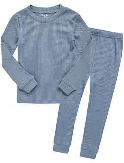 VAENAIT BABY 12M-12 Toddler Kids Girls Boys Soft Rib Knit Solid Modal Tencel Fabric Sleepwear Pajamas 2pcs Set