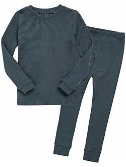 VAENAIT BABY 12M-12 Toddler Kids Girls Boys Soft Rib Knit Solid Modal Tencel Fabric Sleepwear Pajamas 2pcs Set