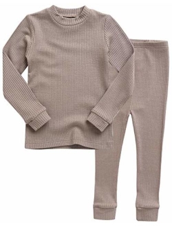 VAENAIT BABY 12M-12 Toddler Kids Girls Boys Soft Rib Knit Solid Modal Tencel Fabric Sleepwear Pajamas 2pcs Set