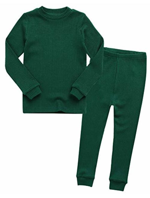 VAENAIT BABY 12M-12 Toddler Kids Girls Boys Soft Rib Knit Solid Modal Tencel Fabric Sleepwear Pajamas 2pcs Set