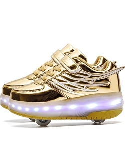 Aikuass USB Chargable LED Light Up Roller Shoes Wheeled Skate Sneaker Shoes for Boys Girls Kids