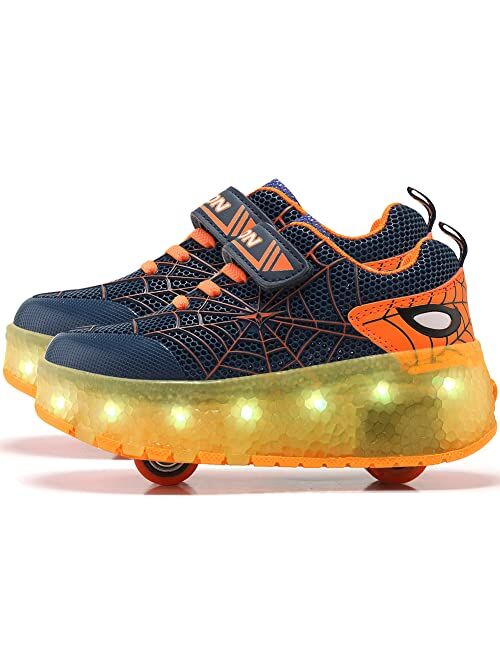 Aikuass USB Chargable LED Light Up Roller Shoes Wheeled Skate Sneaker Shoes for Boys Girls Kids