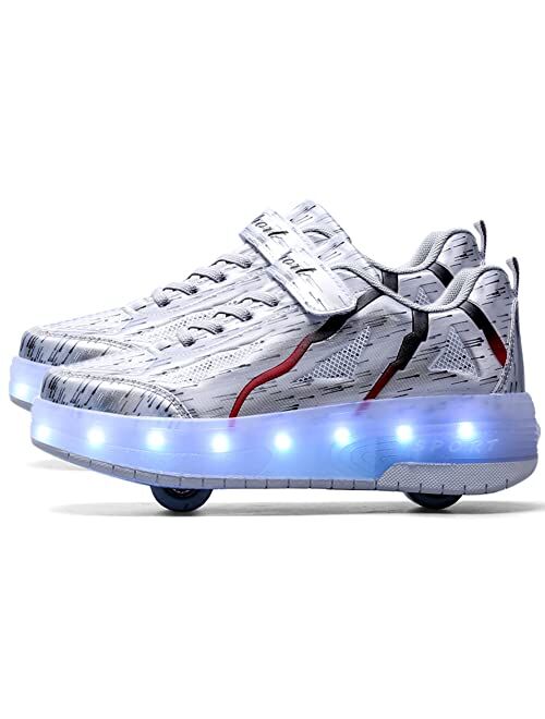 Aikuass USB Chargable LED Light Up Roller Shoes Wheeled Skate Sneaker Shoes for Boys Girls Kids