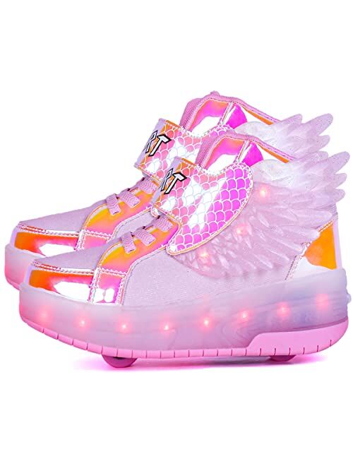 Aikuass USB Chargable LED Light Up Roller Shoes Wheeled Skate Sneaker Shoes for Boys Girls Kids