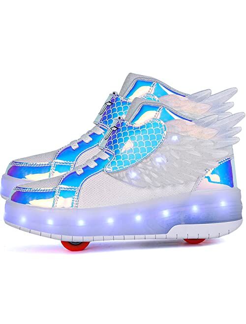 Aikuass USB Chargable LED Light Up Roller Shoes Wheeled Skate Sneaker Shoes for Boys Girls Kids