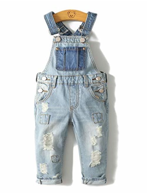 Kidscool Child Ripped Holes Stretchy Stone Washed Soft Slim Jeans Overalls