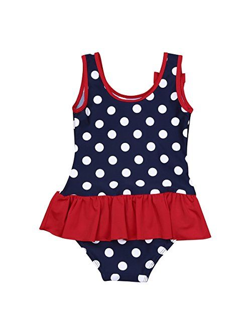 TiaoBug Infant Baby Girls Summer Beach One-Piece Polka Dots Floral Bowknot Swimsuit Swimwear