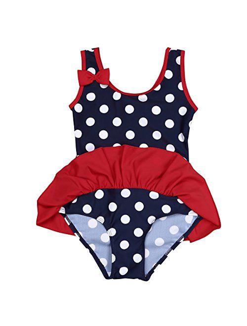 TiaoBug Infant Baby Girls Summer Beach One-Piece Polka Dots Floral Bowknot Swimsuit Swimwear