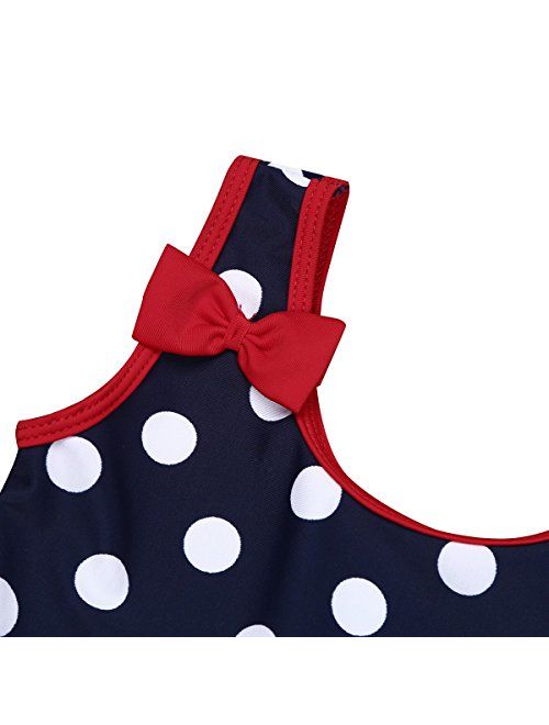 TiaoBug Infant Baby Girls Summer Beach One-Piece Polka Dots Floral Bowknot Swimsuit Swimwear