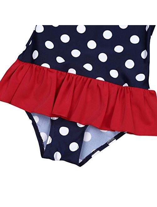 TiaoBug Infant Baby Girls Summer Beach One-Piece Polka Dots Floral Bowknot Swimsuit Swimwear