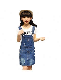 Kidscool Girls Big Bibs Small Flowers Decor Summer Jeans Overalls Dress