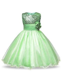 FREE FISHER Girls Dresses Sequin Flower Girls Party Dress Bridesmaid Ball Gown Wedding Tulle 3-10 Years