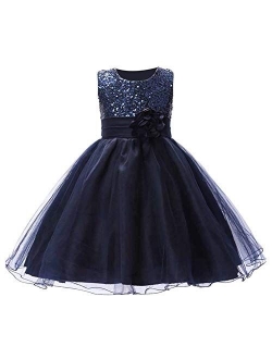 FREE FISHER Girls Dresses Sequin Flower Girls Party Dress Bridesmaid Ball Gown Wedding Tulle 3-10 Years