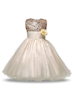 FREE FISHER Girls Dresses Sequin Flower Girls Party Dress Bridesmaid Ball Gown Wedding Tulle 3-10 Years