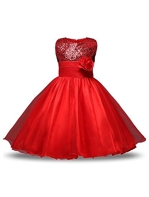 FREE FISHER Girls Dresses Sequin Flower Girls Party Dress Bridesmaid Ball Gown Wedding Tulle 3-10 Years