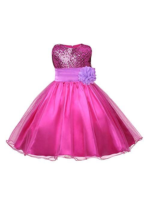 FREE FISHER Girls Dresses Sequin Flower Girls Party Dress Bridesmaid Ball Gown Wedding Tulle 3-10 Years