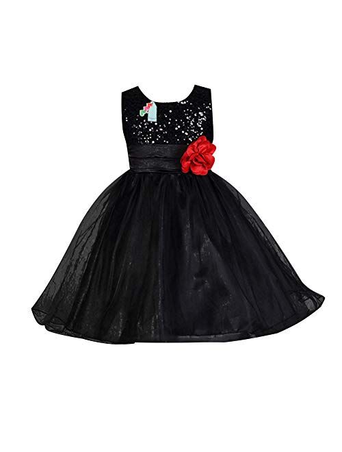 FREE FISHER Girls Dresses Sequin Flower Girls Party Dress Bridesmaid Ball Gown Wedding Tulle 3-10 Years