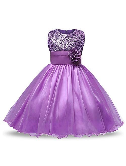 FREE FISHER Girls Dresses Sequin Flower Girls Party Dress Bridesmaid Ball Gown Wedding Tulle 3-10 Years