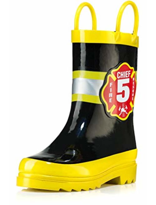 Puddle Play Toddler and Kids Waterproof Rubber Rain Boots with Easy-On Handles Boys and Girls Colors and Designs