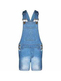 Kids Girls Dungaree Shorts Denim Stretch Jeans Jumpsuit Playsuit All in One 5-13