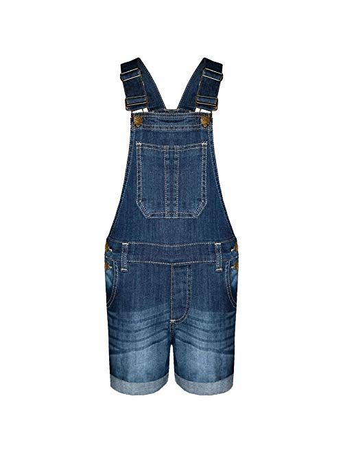 Kids Girls Dungaree Shorts Denim Stretch Jeans Jumpsuit Playsuit All in One 5-13