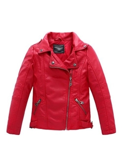 LOKTARC Boys Girls Spring Motorcycle Faux Leather Jackets with Oblique Zipper