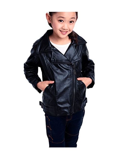 LOKTARC Boys Girls Spring Motorcycle Faux Leather Jackets with Oblique Zipper