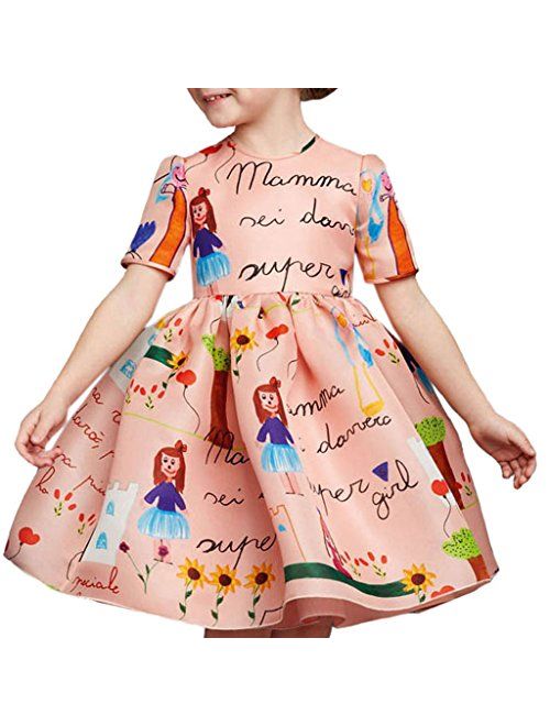 Girls Princess A Line pink playwear Mamma print Party Dresses