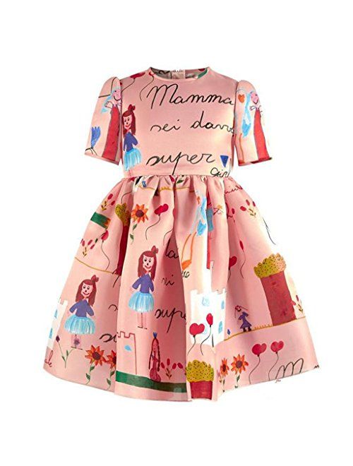 Girls Princess A Line pink playwear Mamma print Party Dresses