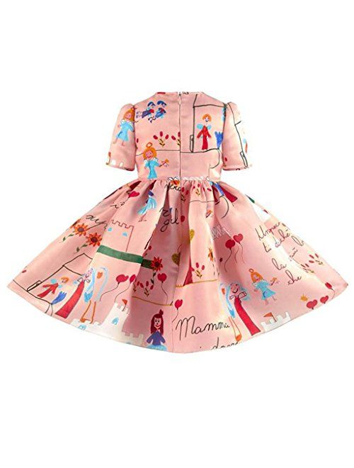 Girls Princess A Line pink playwear Mamma print Party Dresses