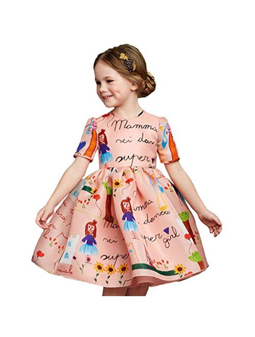 Girls Princess A Line pink playwear Mamma print Party Dresses