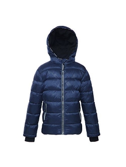 Rokka&Rolla Boys' Water-Resistant Hooded Heavy Padded Coat Thickened Quilted Lined Parka Anorak Puffer Jacket