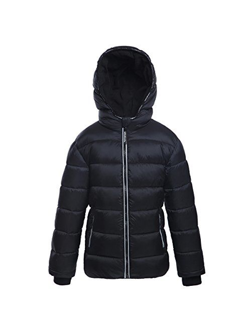 Rokka&Rolla Boys' Water-Resistant Hooded Heavy Padded Coat Thickened Quilted Lined Parka Anorak Puffer Jacket