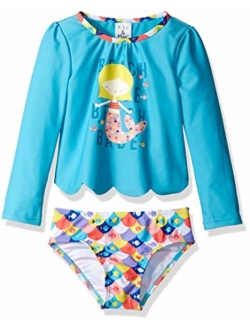 KIKO & MAX Girls' Swimsuit Set with Long Sleeve Rashguard Swim Shirt