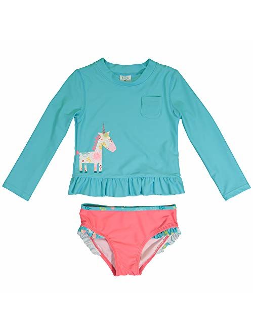 KIKO & MAX Girls' Swimsuit Set with Long Sleeve Rashguard Swim Shirt