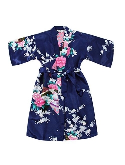 WONDERFIT Girls Stain Kimono Peacock Flower Robe for Spa Wedding Birthday